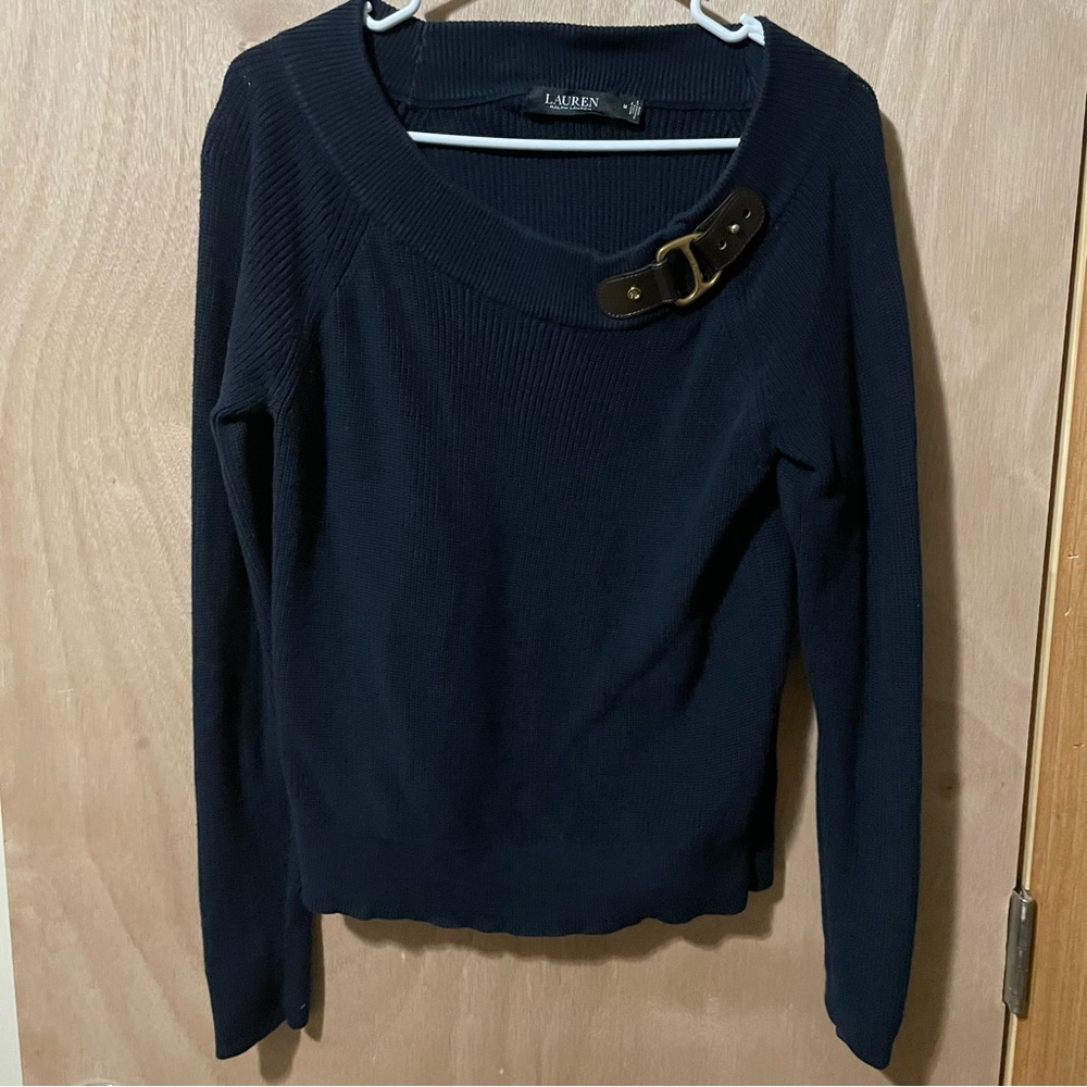 Ralph Lauren Navy Sweater with Brown/Bronze Buckle Size Medium